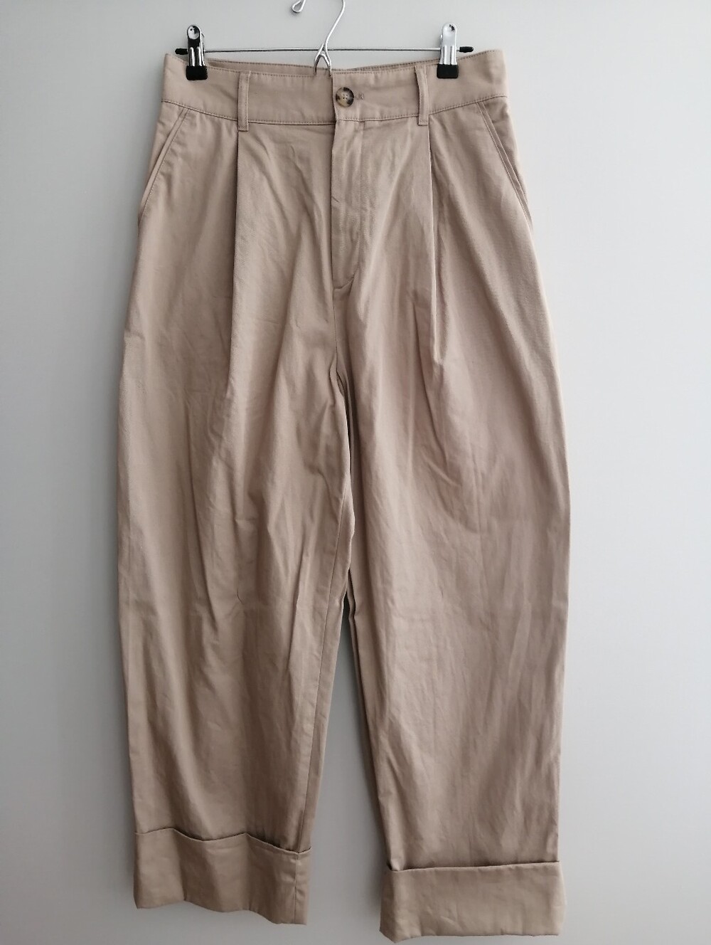 Club Monaco Cuffed Chino Pleated Wide Leg Pants Khaki Camel Size 8 - Picture 3 of 16